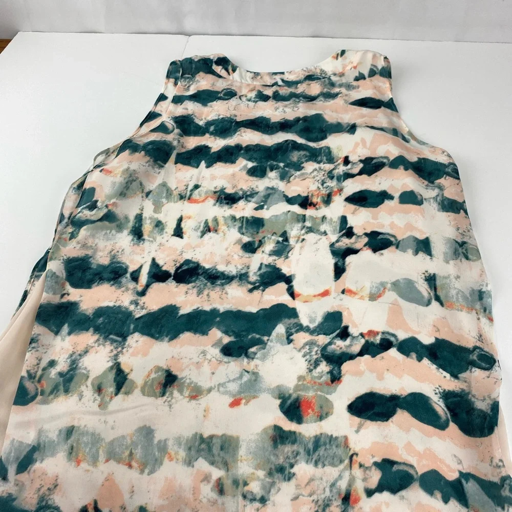 Cabi Womens Small Gelato Watercolor Pink Teal Tunic Blouse Sleeveless - Picture 7 of 8